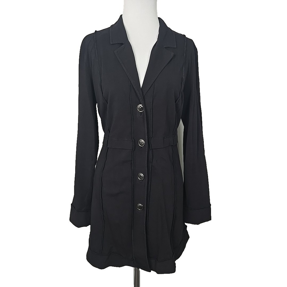 Womens ZOZO Black Jersey Long Button Front Jacket Sweater Large L